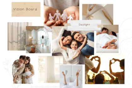 Familie bei ihrer Morgenroutine. Ein Visionboard für Tageslicht.