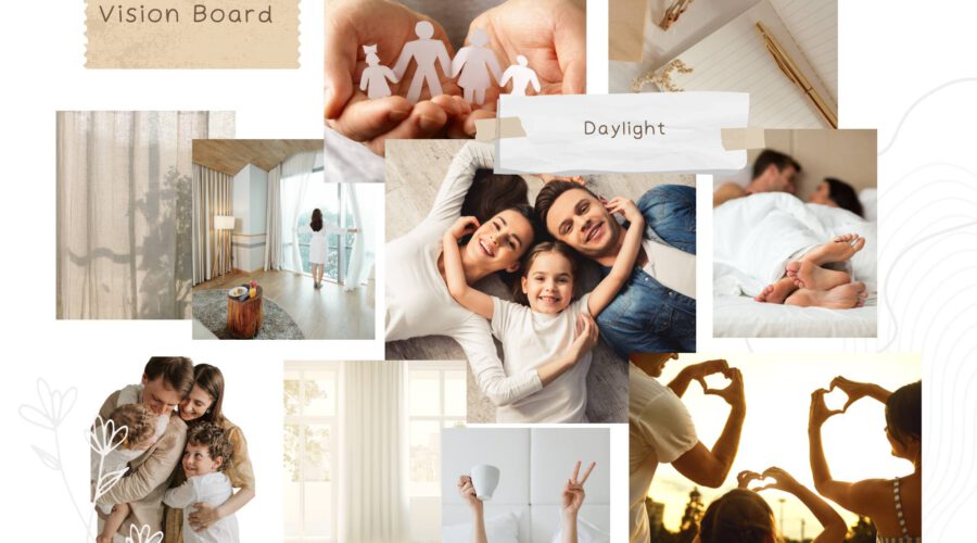 Familie bei ihrer Morgenroutine. Ein Visionboard für Tageslicht.