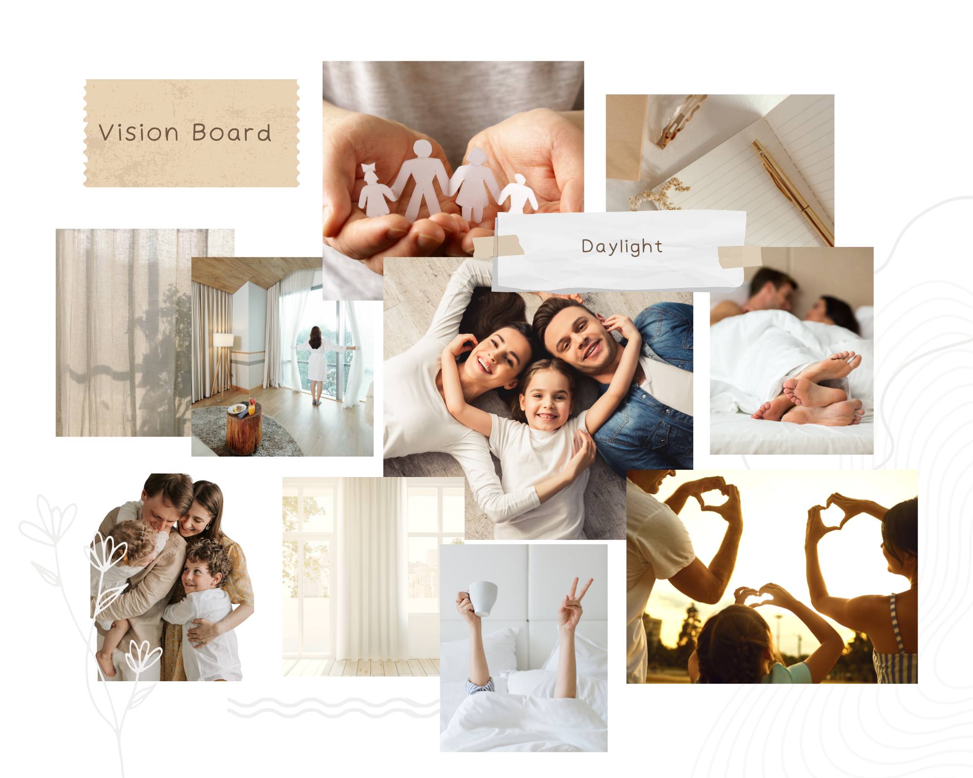 Familie bei ihrer Morgenroutine. Ein Visionboard für Tageslicht.