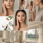 Beauty Moodboard Frau cremt sich das Gesicht ein