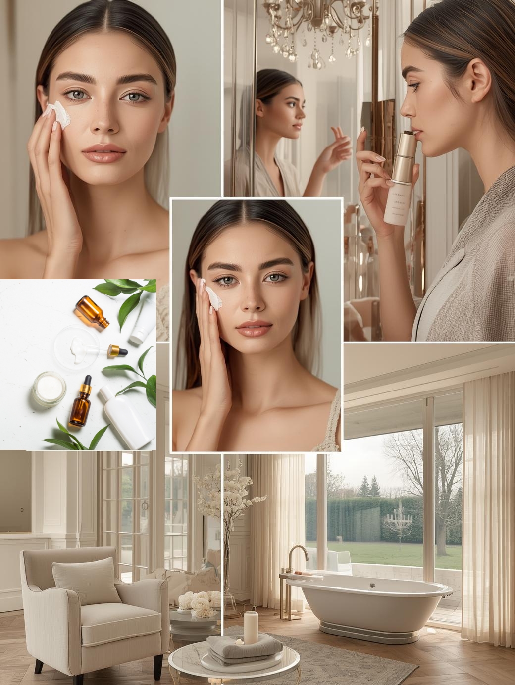 Beauty Moodboard Frau cremt sich das Gesicht ein