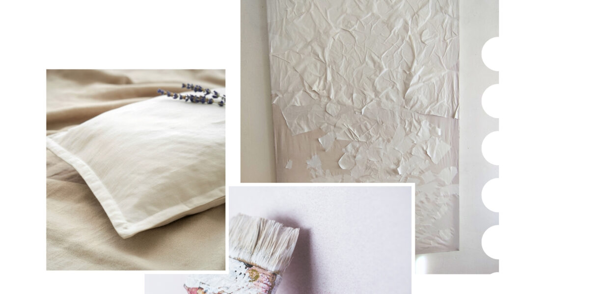 Moodboard eines DIY Projekts aus weißen Laken
