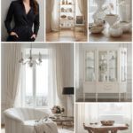 Vitrine mit erlesenem Porzellan und funkenden Kristallgläsern