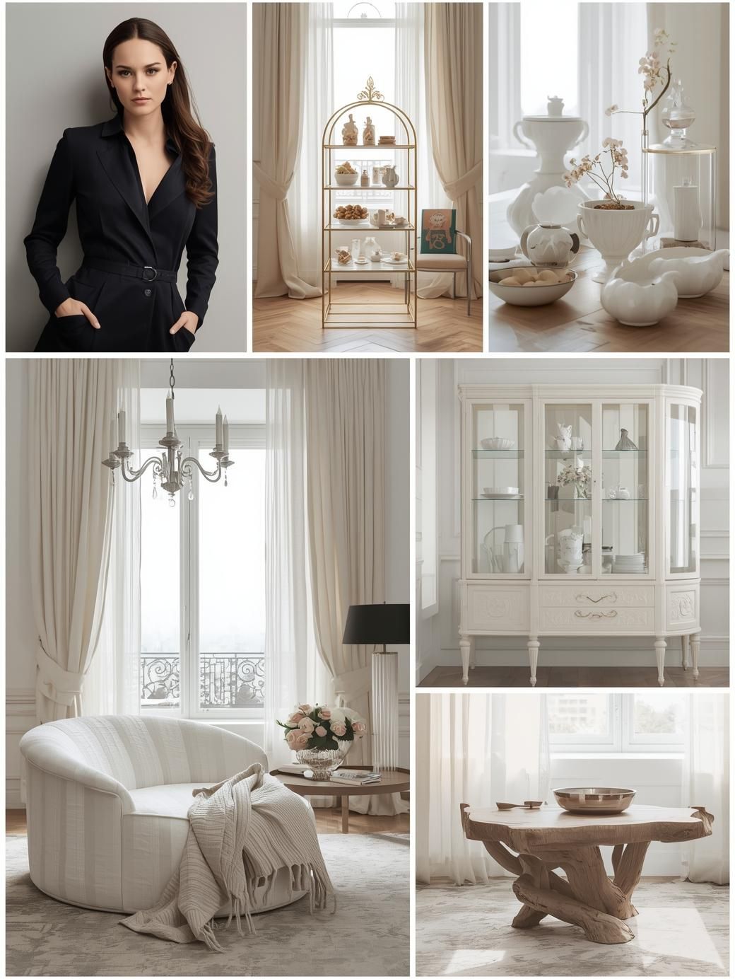 Vitrine mit erlesenem Porzellan und funkenden Kristallgläsern